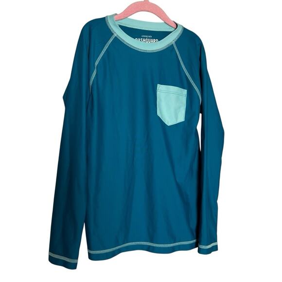NWOT Crewcuts Factory UPF 50+ Long Sleeve Teal Rashguard Swim Shirt Medium 8/9 - Picture 1 of 5
